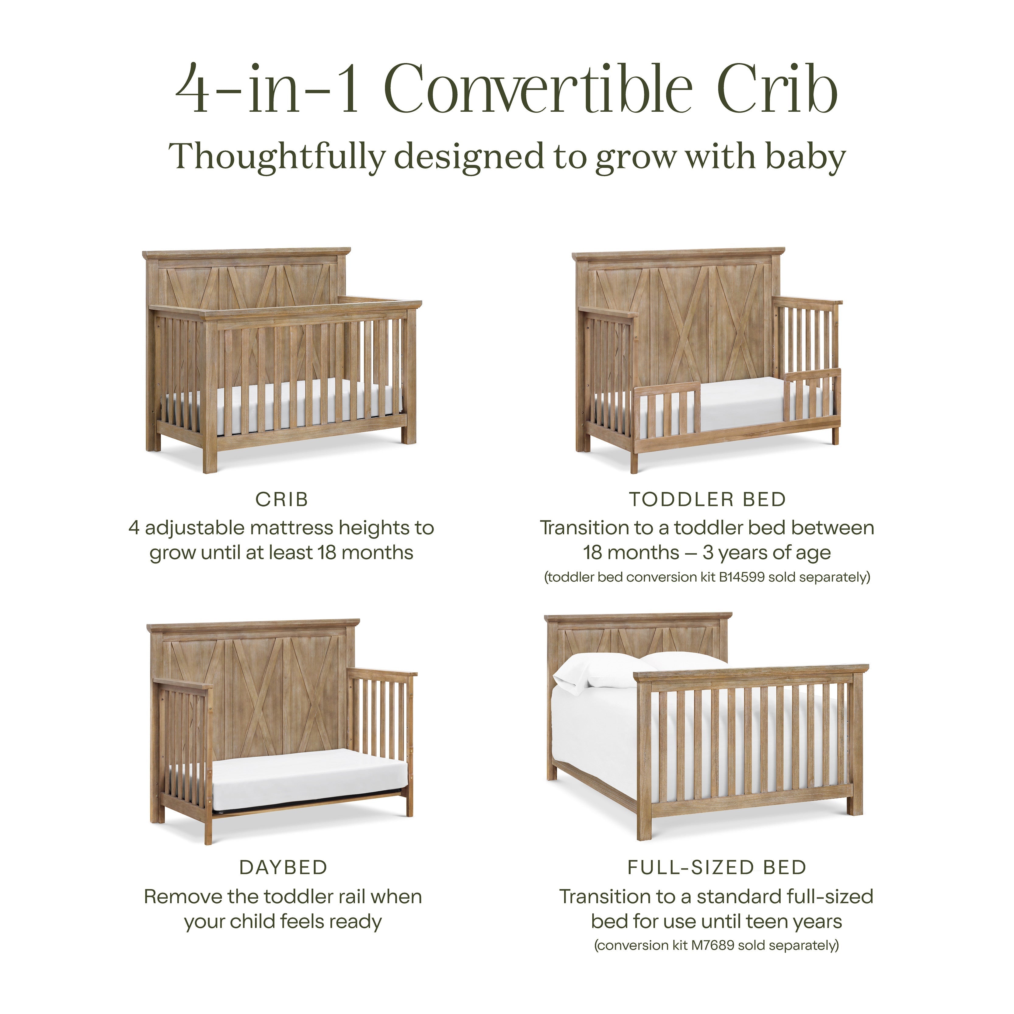 Monogram by Namesake Emory Farmhouse 4-in-1 Convertible Crib | Lullabye Shop