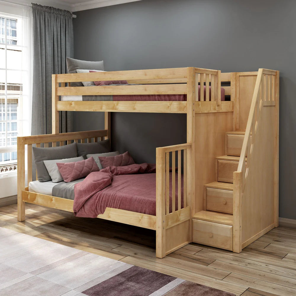 Maxtrix Classic Twin Xl over Queen Bunk Bed with Stairs