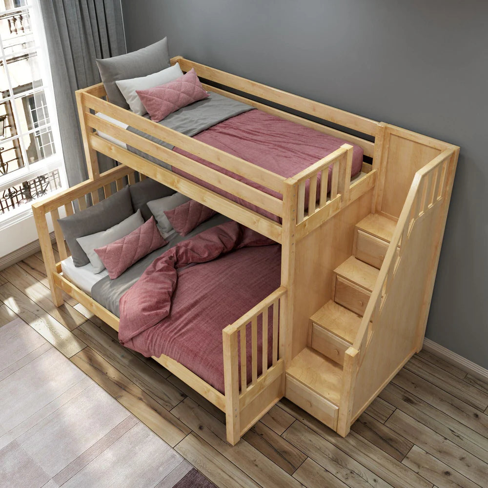 Maxtrix Classic Twin Xl over Queen Bunk Bed with Stairs