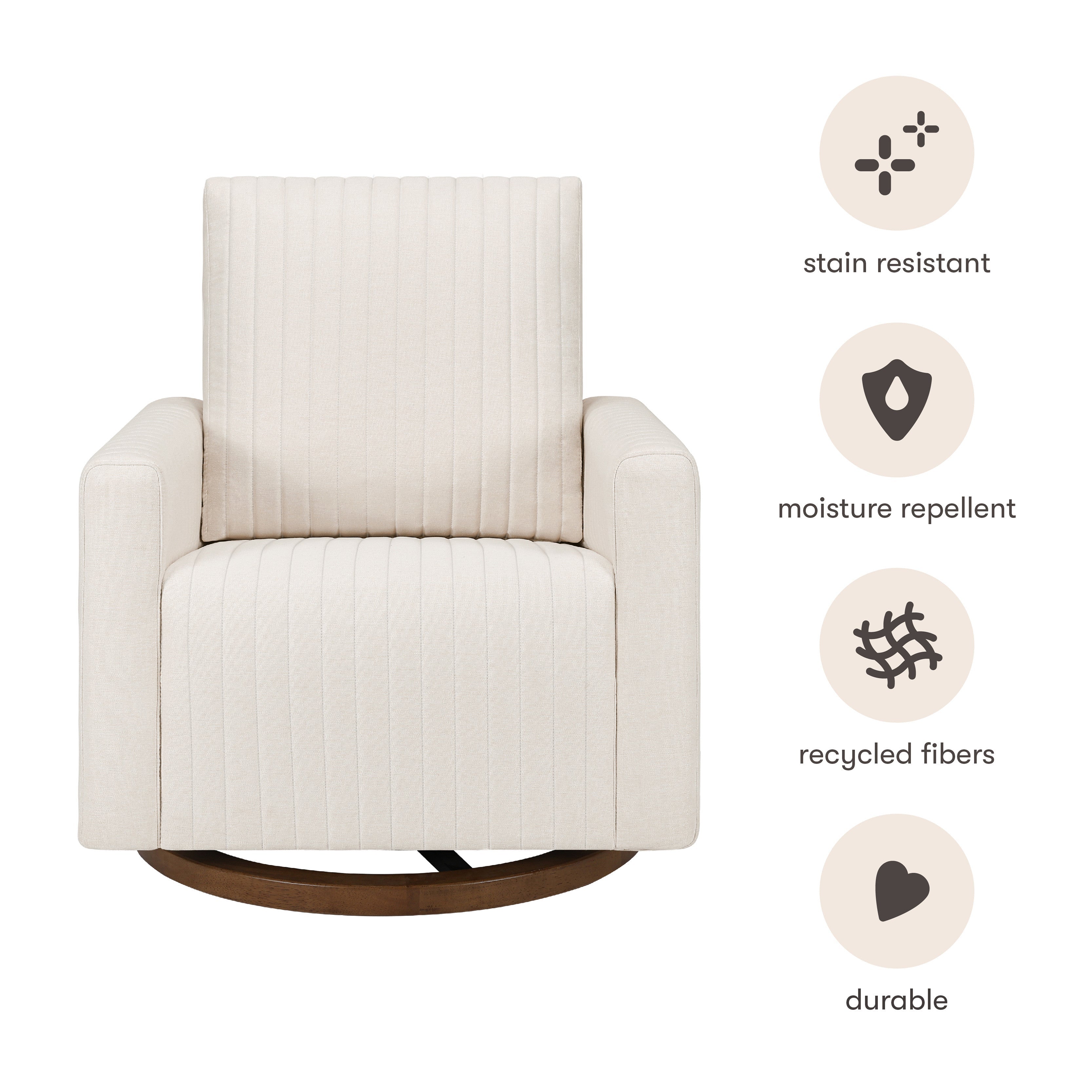 Babyletto Poe Channeled Swivel Glider in Eco-Performance Fabric | Water Repellent & Stain Resistant | Lullabye Shop