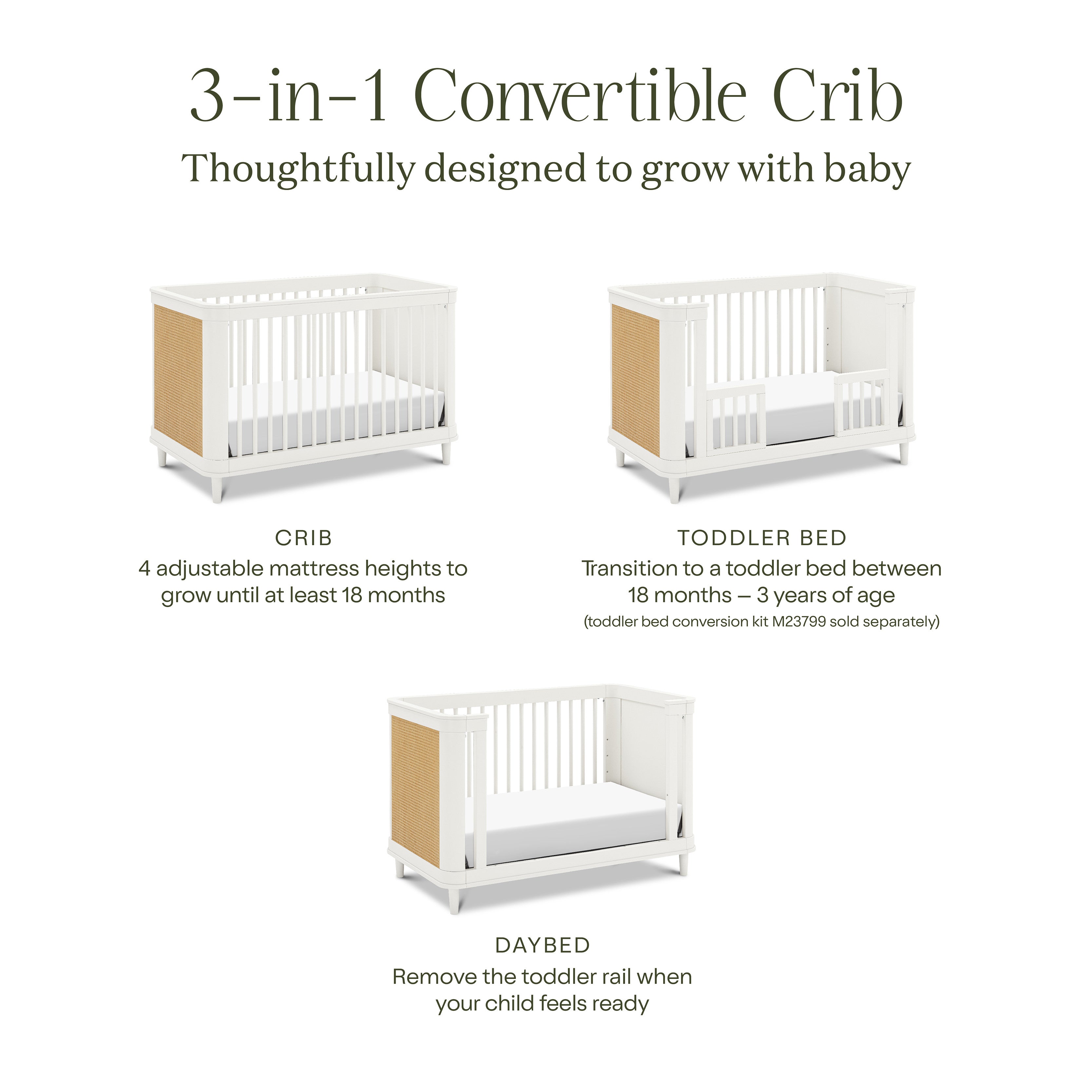 Namesake Marin with Cane 3-in-1 Convertible Crib | Lullabye Shop