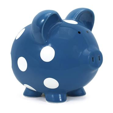 Child To Cherish Large Pig Dark Blue W/ White Dot