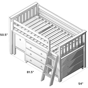 Jackpot Deluxe Windsor Twin-Size Storage Loft Bed with Two Dressers + Desk