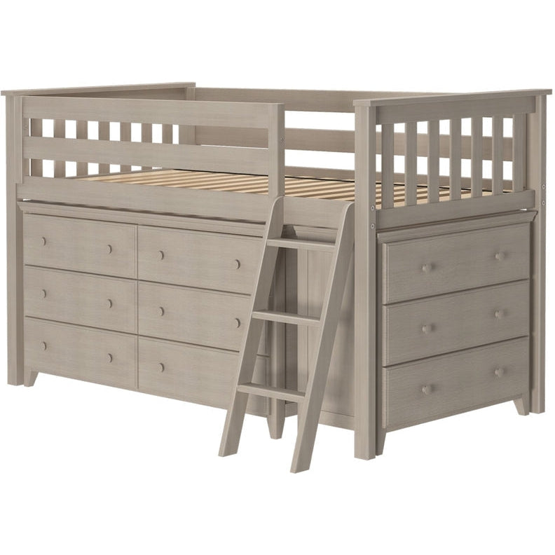 Jackpot Deluxe Windsor Twin Storage Loft Bed with Two Dressers