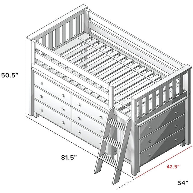 Jackpot Deluxe Windsor Twin Storage Loft Bed with Two Dressers