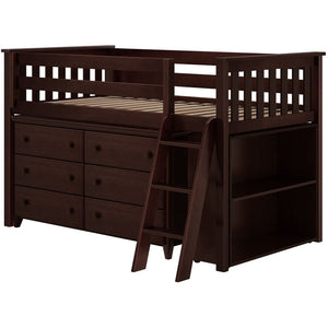 Jackpot Deluxe Windsor Twin Storage Loft Bed with Dresser + Bookcase
