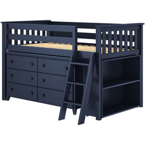 Jackpot Deluxe Windsor Twin Storage Loft Bed with Dresser + Bookcase