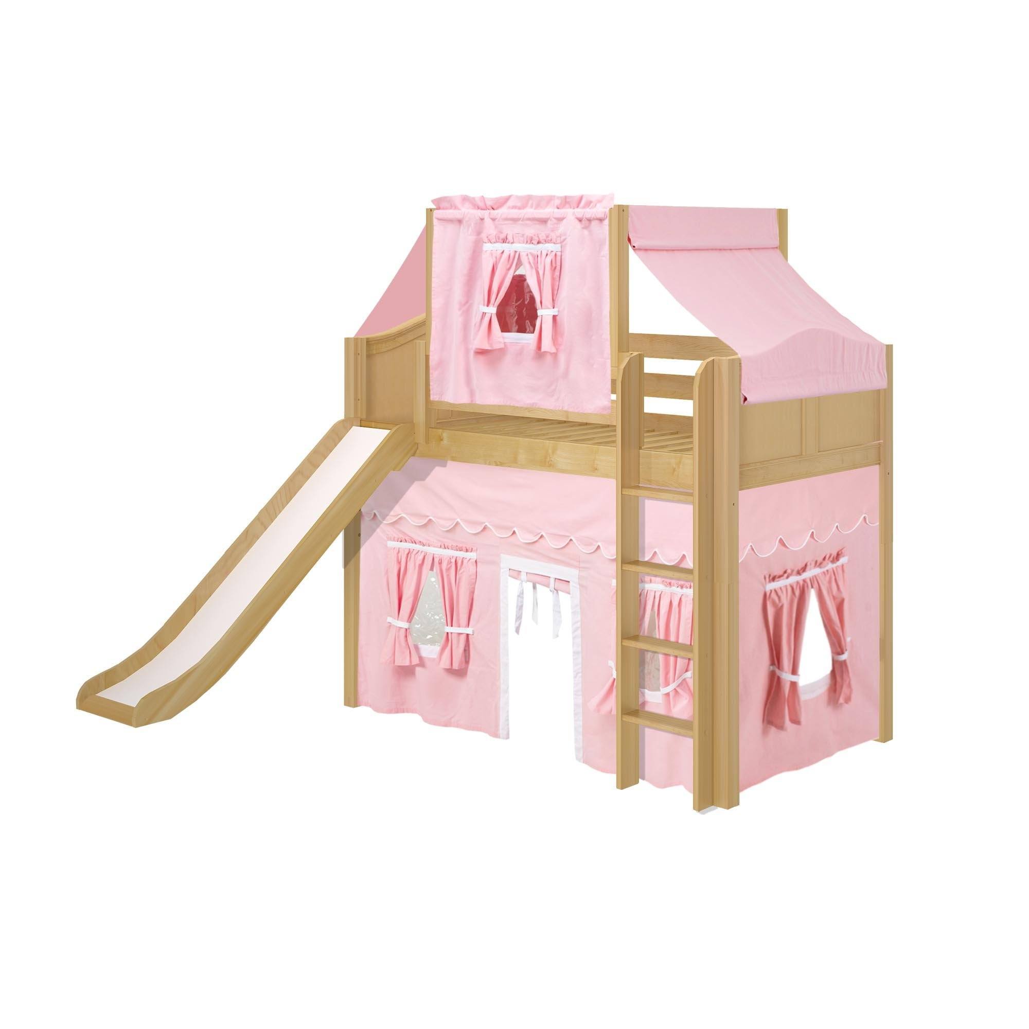 Maxtrix Twin Mid Loft Bed with Straight Ladder, Curtain, Top Tent + Slide