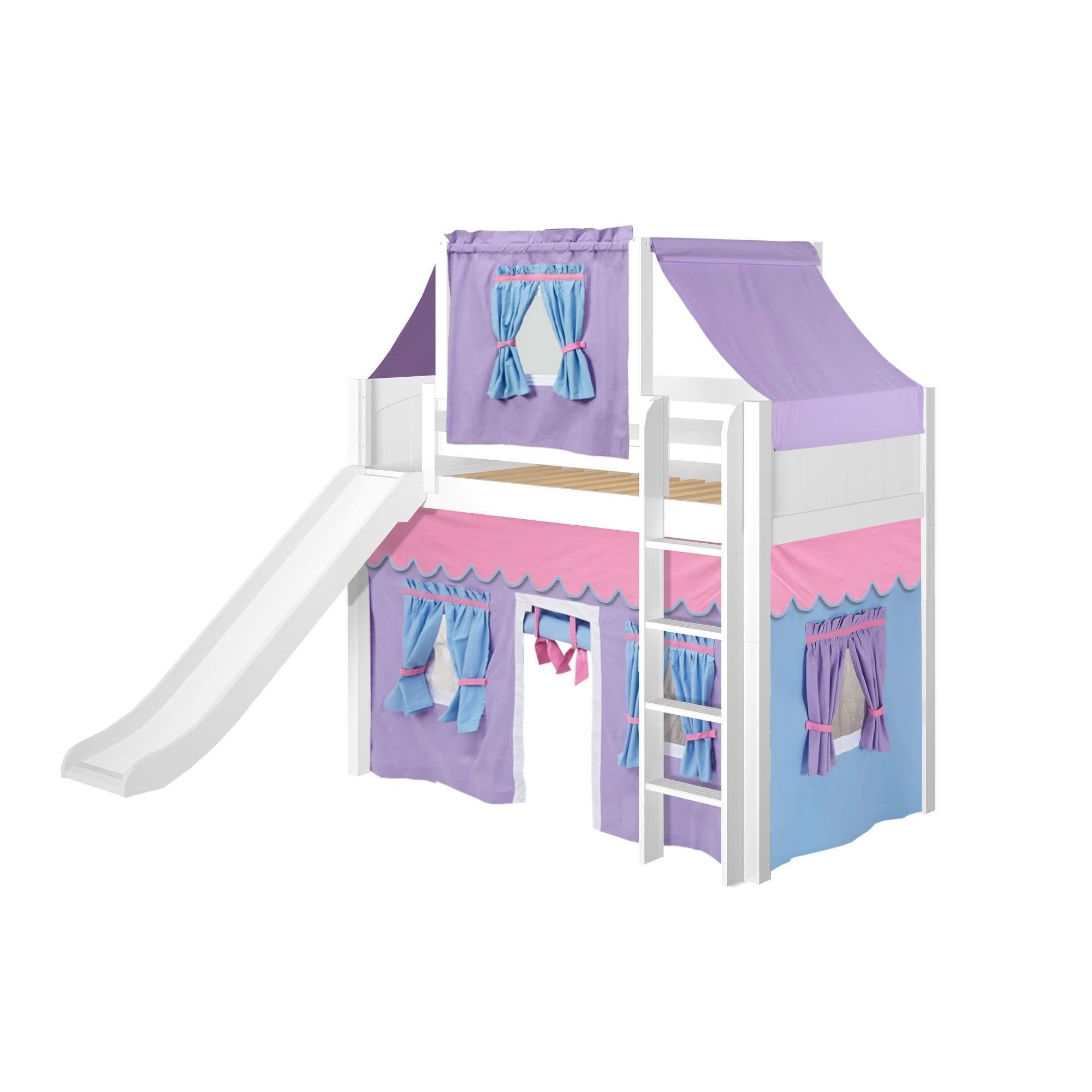 Maxtrix Twin Mid Loft Bed with Straight Ladder, Curtain, Top Tent + Slide