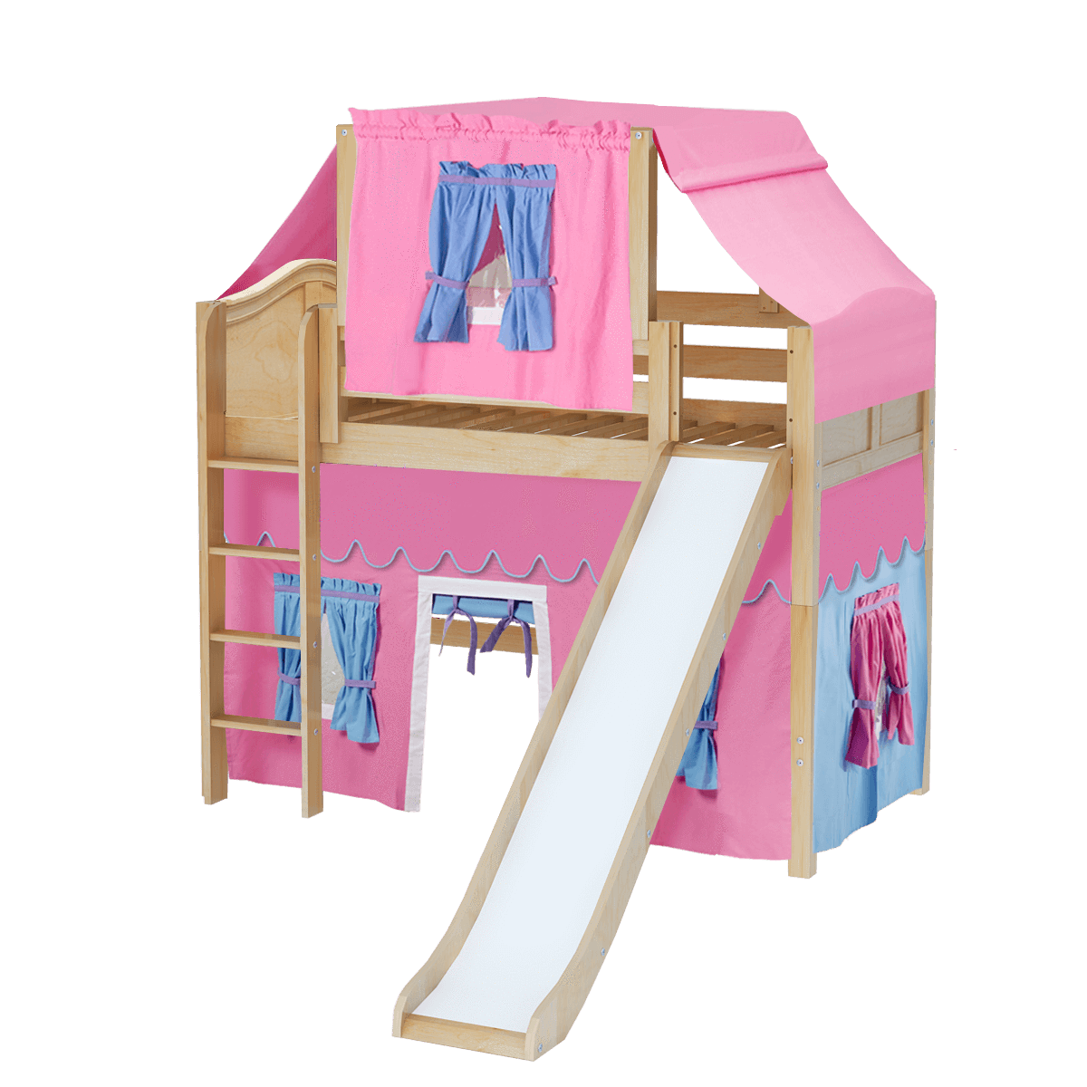 Maxtrix Twin Mid Loft Bed with Straight Ladder, Curtain, Top Tent + Slide