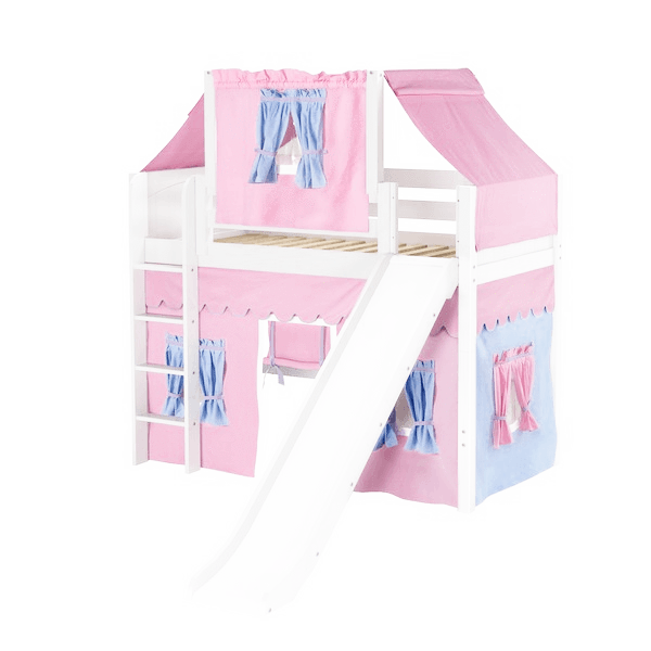 Maxtrix Twin Mid Loft Bed with Straight Ladder, Curtain, Top Tent + Slide