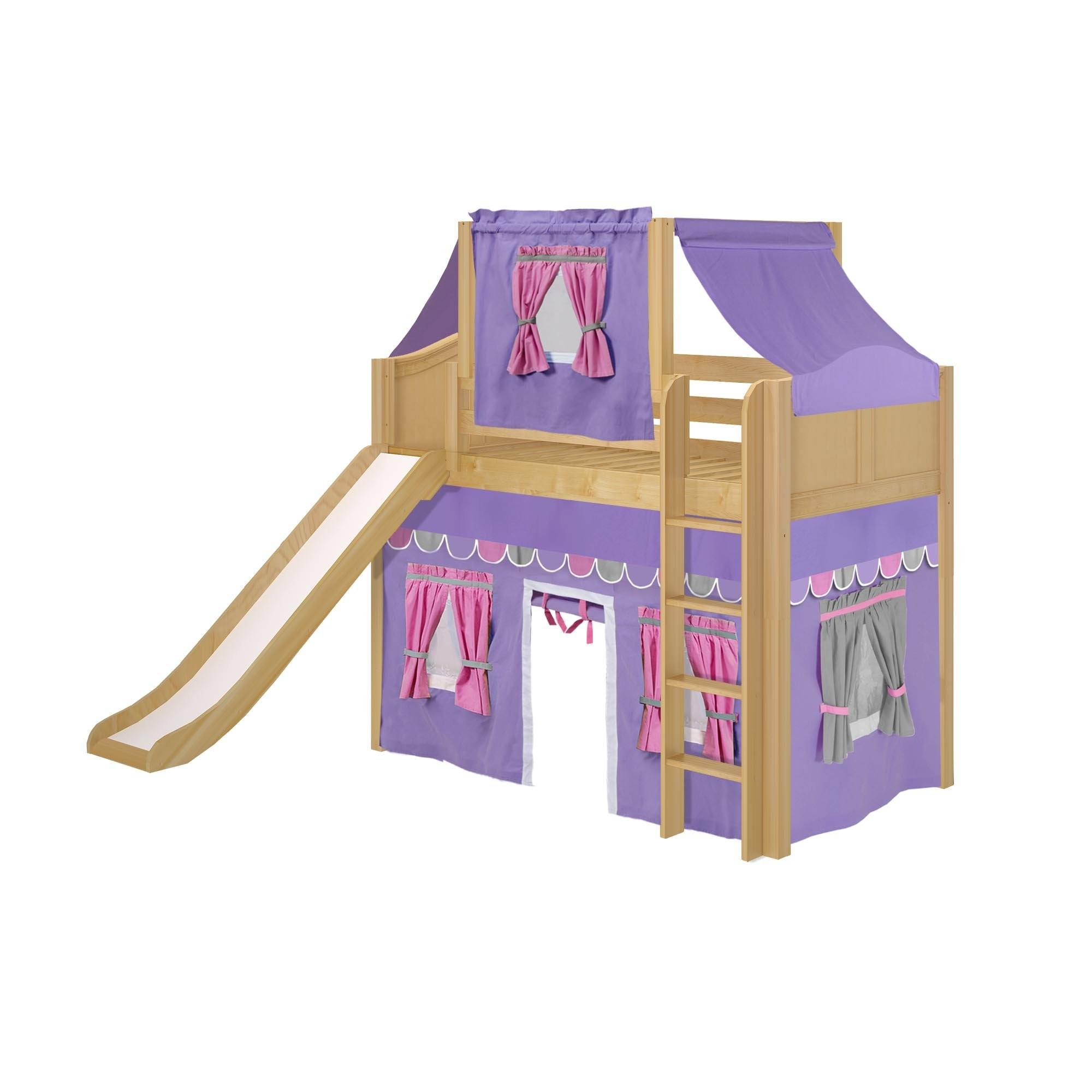 Maxtrix Twin Mid Loft Bed with Straight Ladder, Curtain, Top Tent + Slide