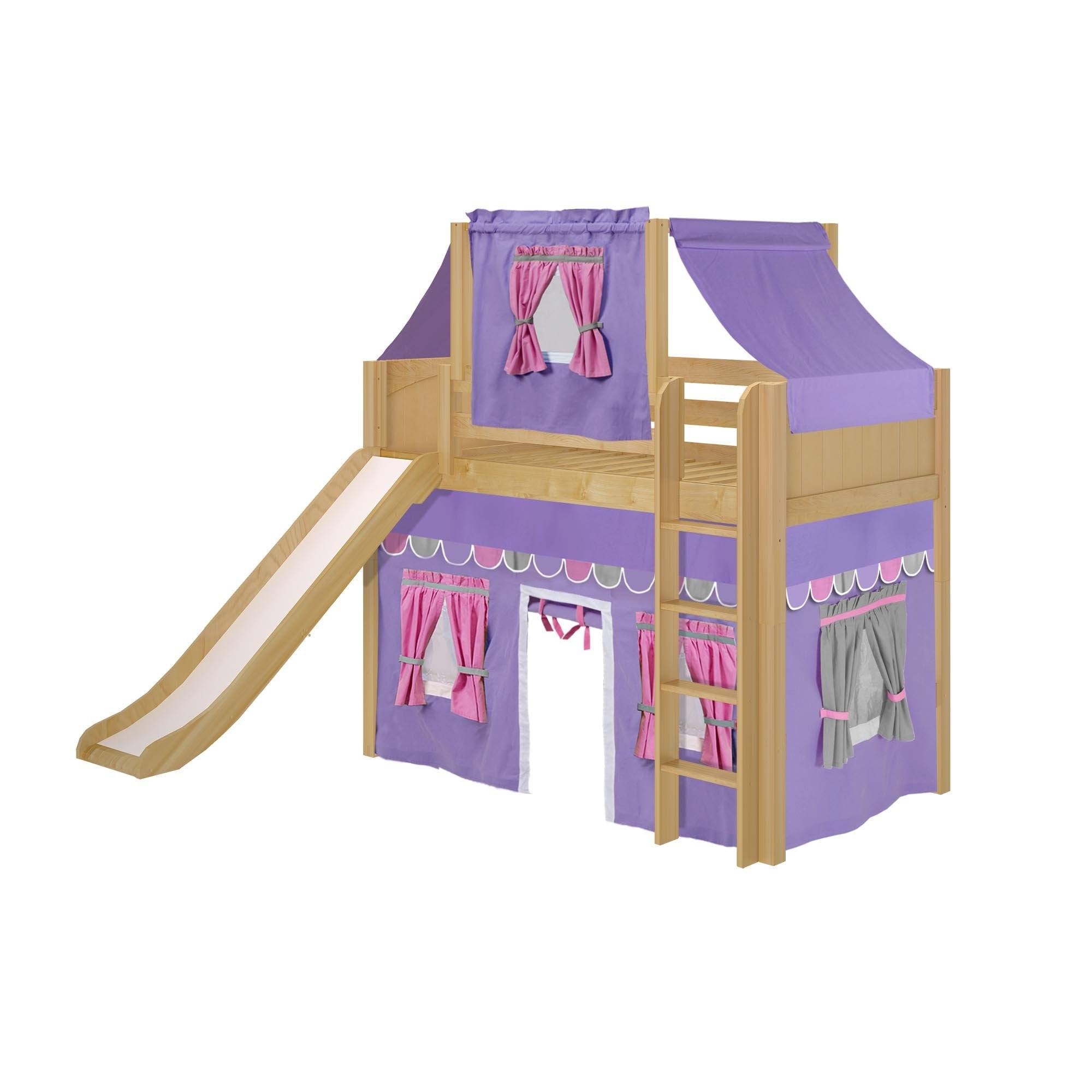 Maxtrix Twin Mid Loft Bed with Straight Ladder, Curtain, Top Tent + Slide