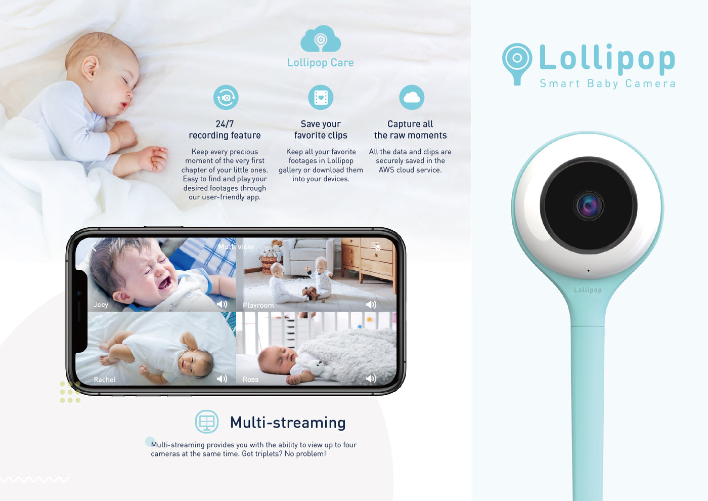 Lollipop Baby Camera with True Crying Detection (Turquoise) Smart