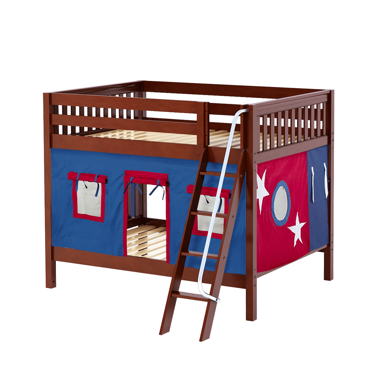Maxtrix Full Medium Bunk Bed with Angled Ladder + Curtain