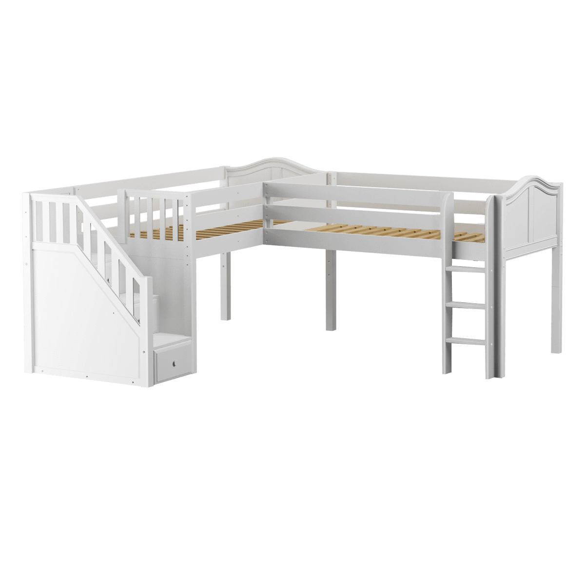 Maxtrix Twin Low Corner Loft Bed with Ladder + Stairs - L