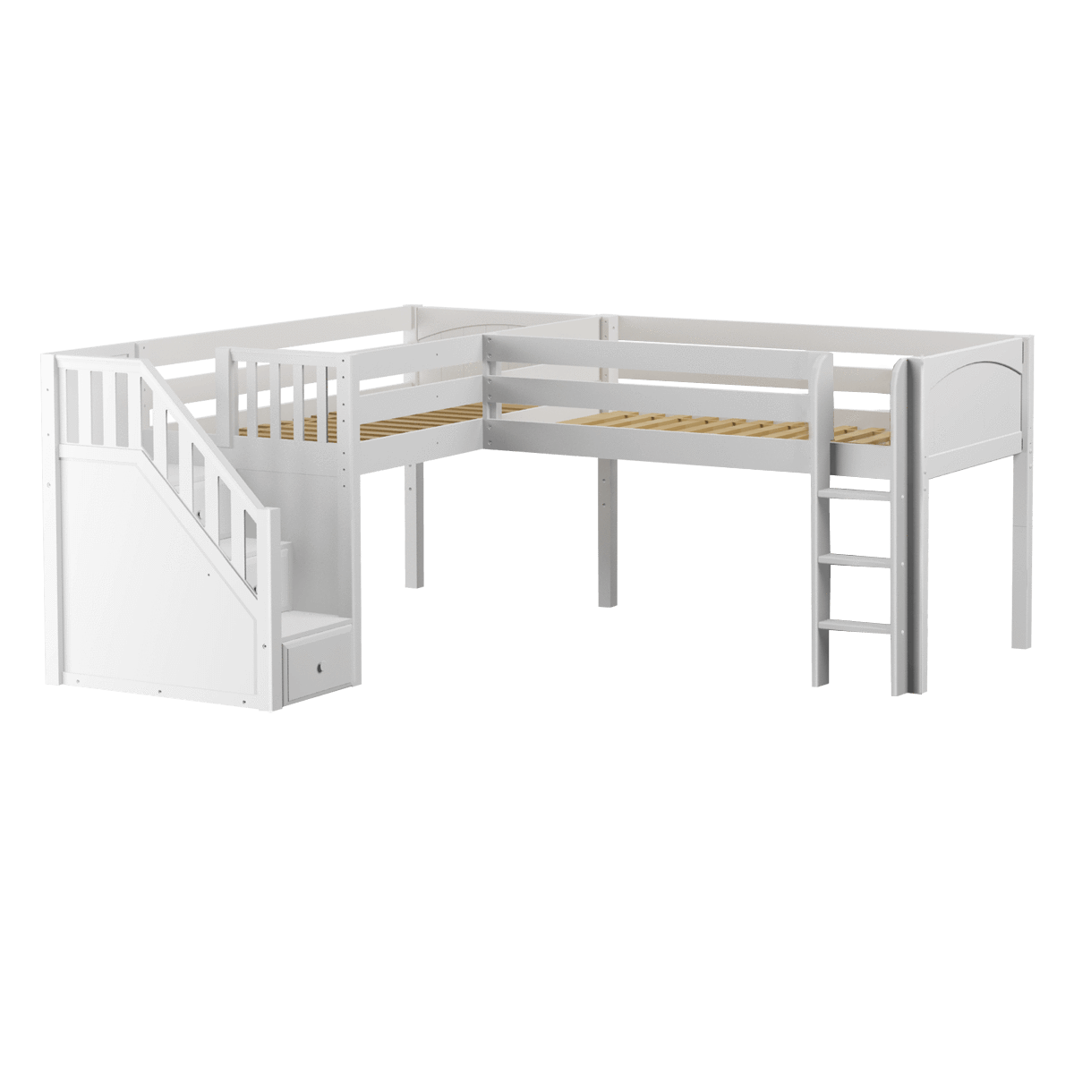 Maxtrix Twin Low Corner Loft Bed with Ladder + Stairs - L