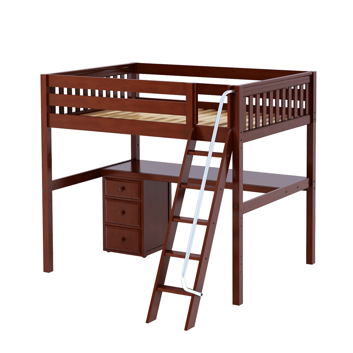 Maxtrix Full High Loft Bed with Angled Ladder + Desk