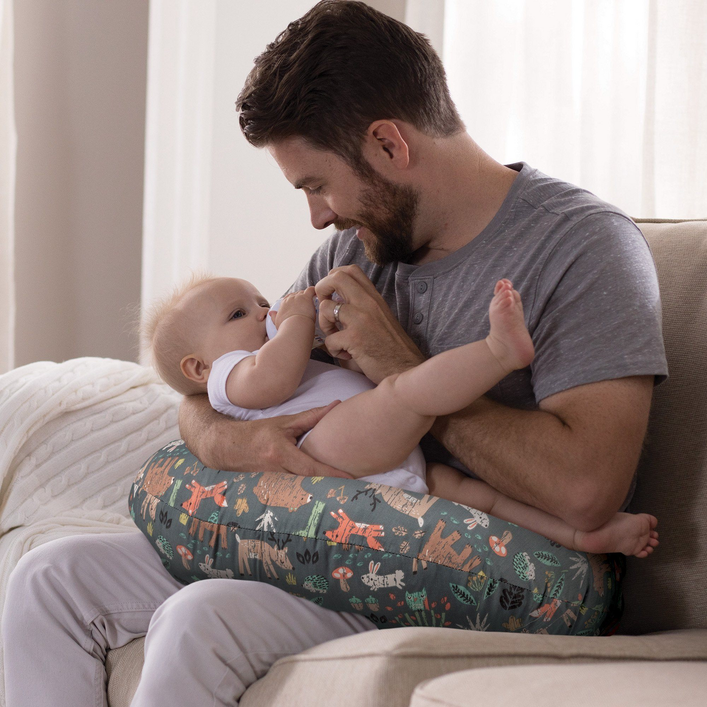 Boppy Original Support Nursing Pillow in Gray Forest Animals | Polyester