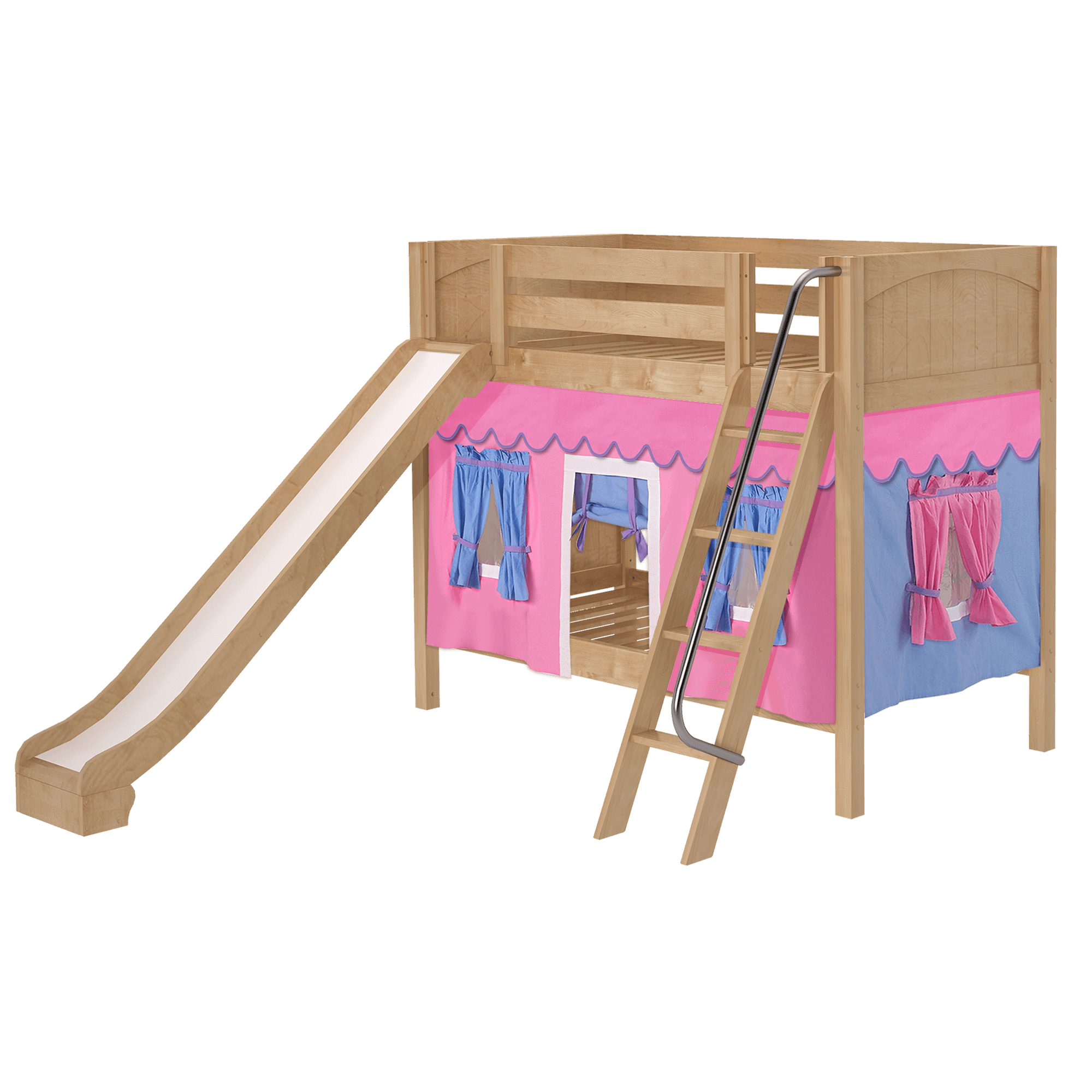 Maxtrix Twin Medium Bunk Bed with Angled Ladder, Curtain + Slide