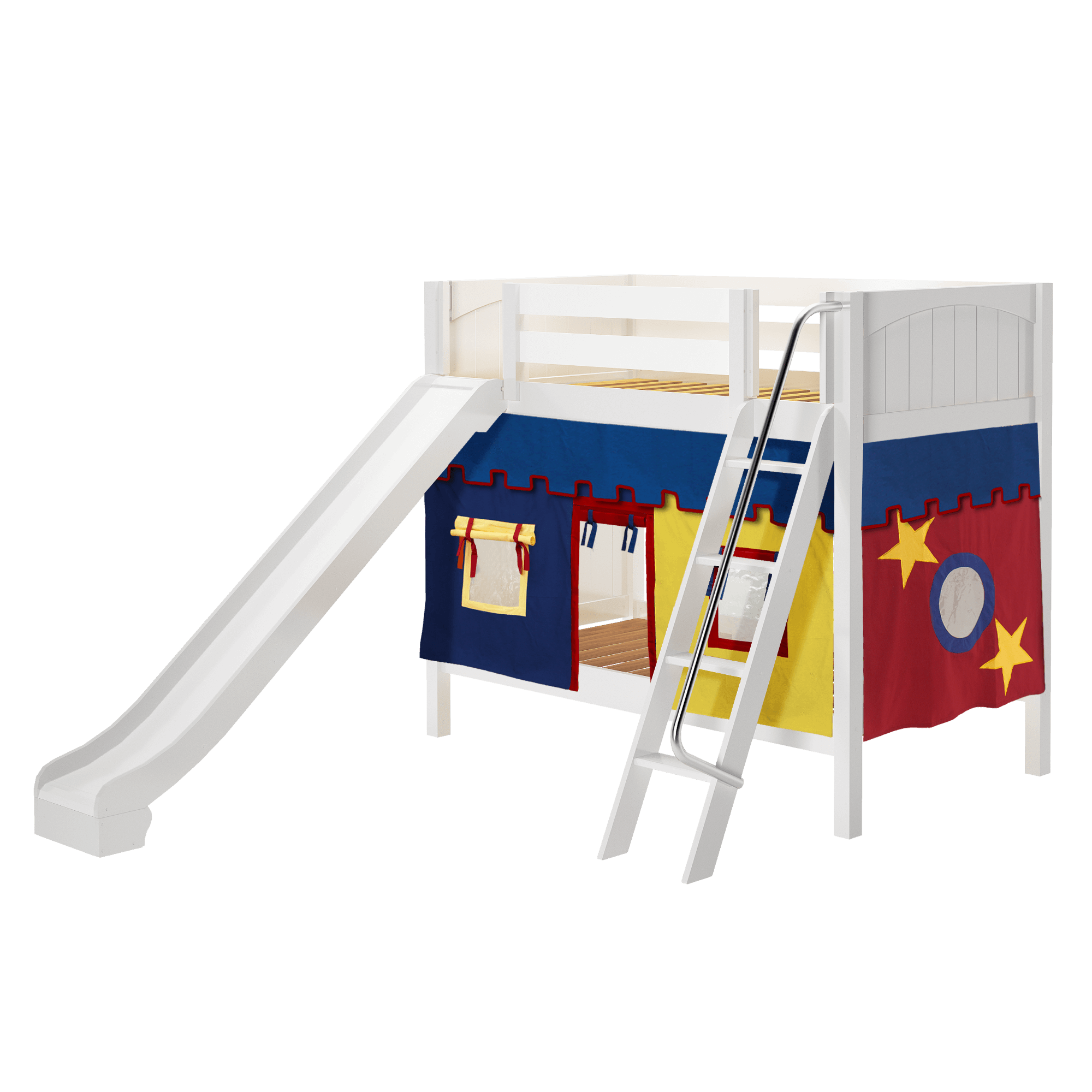 Maxtrix Twin Medium Bunk Bed with Angled Ladder, Curtain + Slide