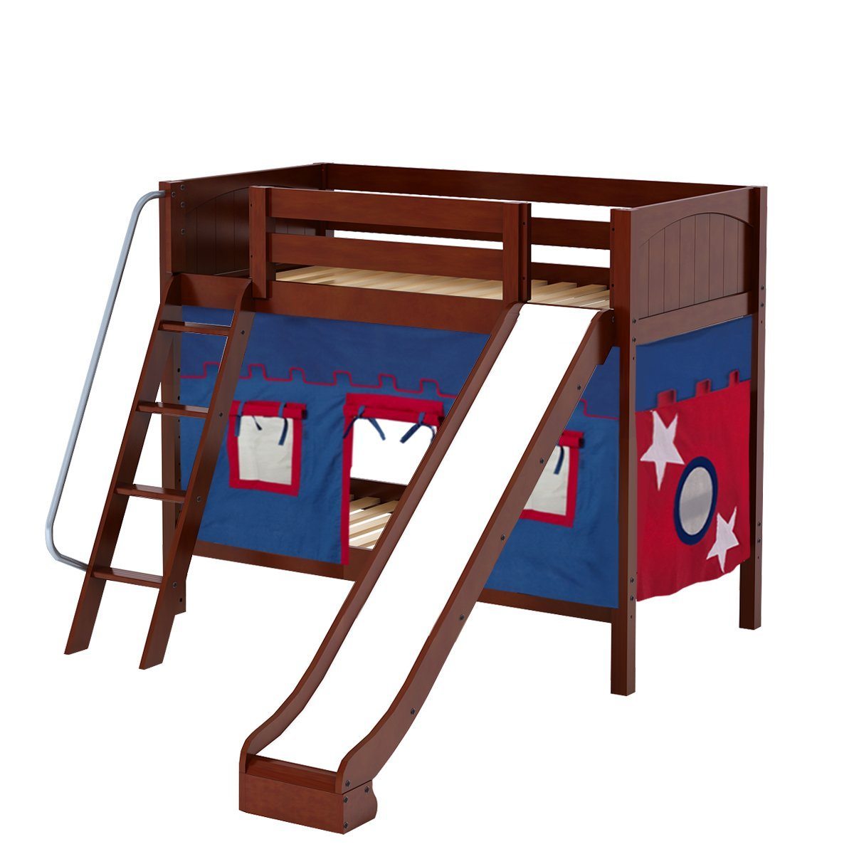 Maxtrix Twin Medium Bunk Bed with Angled Ladder, Curtain + Slide