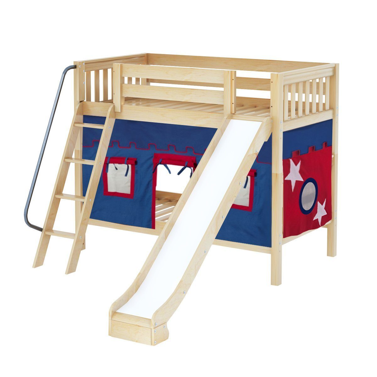 Maxtrix Twin Medium Bunk Bed with Angled Ladder, Curtain + Slide