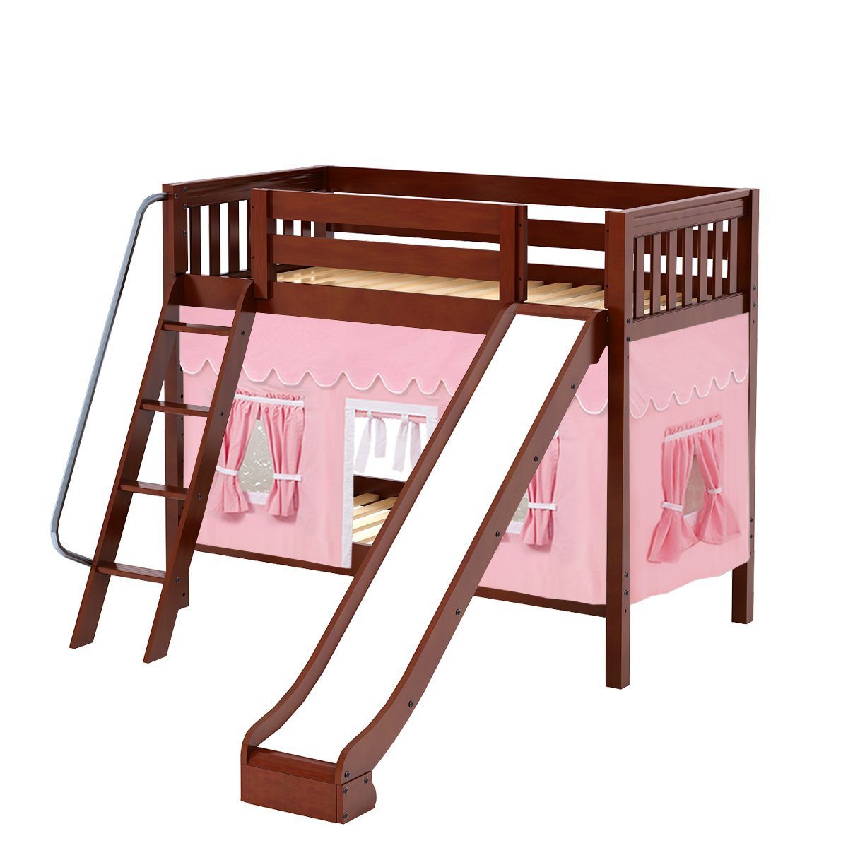 Maxtrix Twin Medium Bunk Bed with Angled Ladder, Curtain + Slide