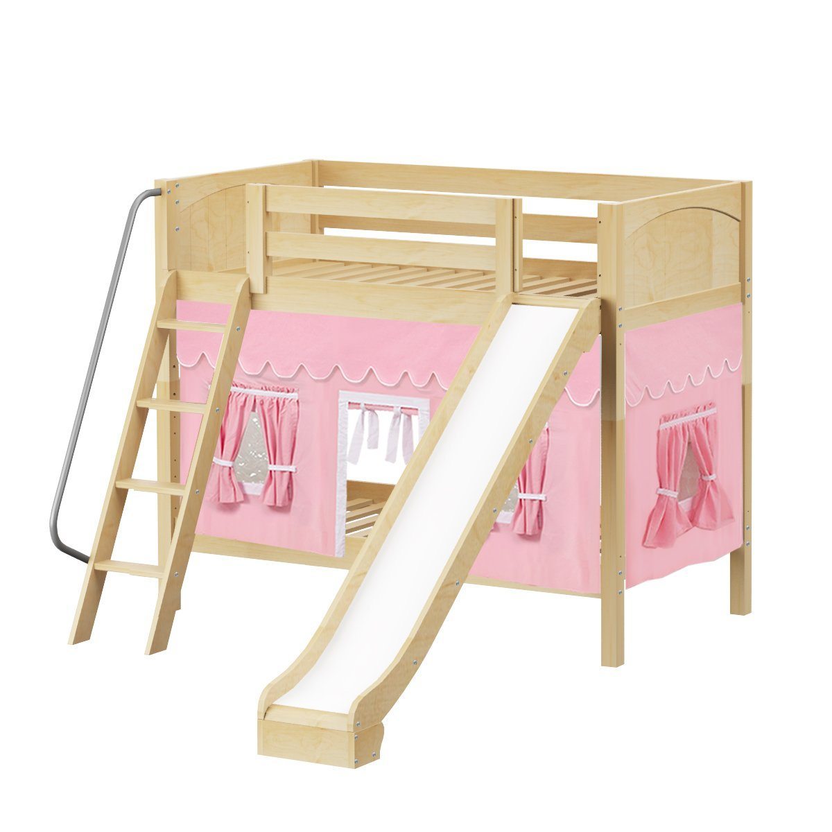 Maxtrix Twin Medium Bunk Bed with Angled Ladder, Curtain + Slide