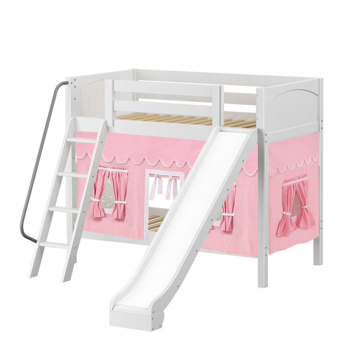 Maxtrix Twin Medium Bunk Bed with Angled Ladder, Curtain + Slide