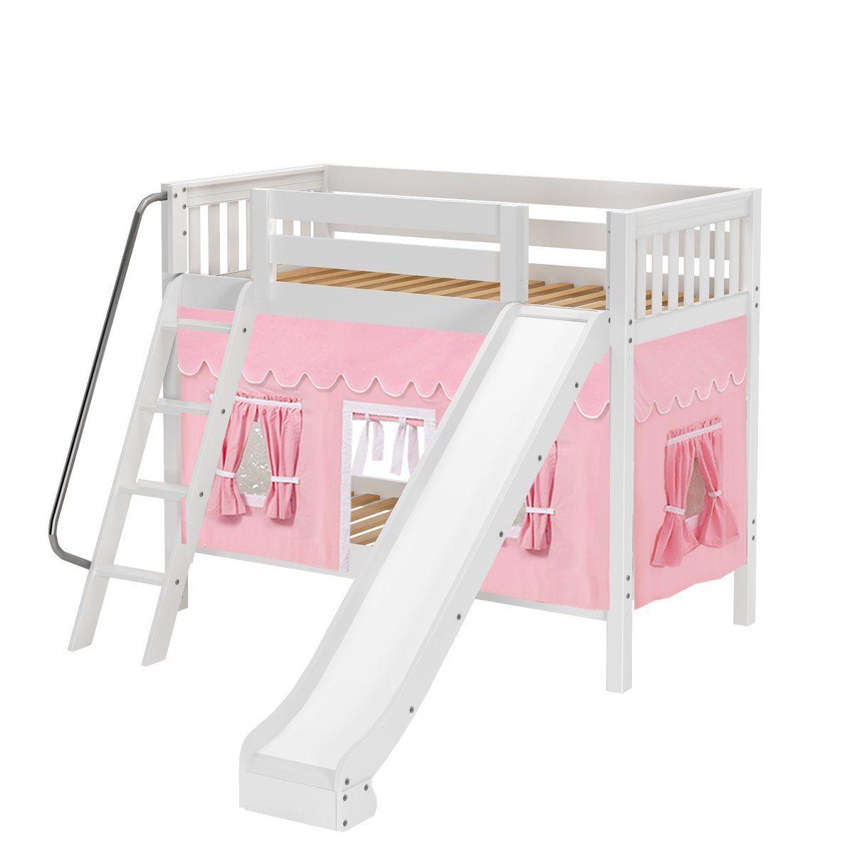 Maxtrix Twin Medium Bunk Bed with Angled Ladder, Curtain + Slide