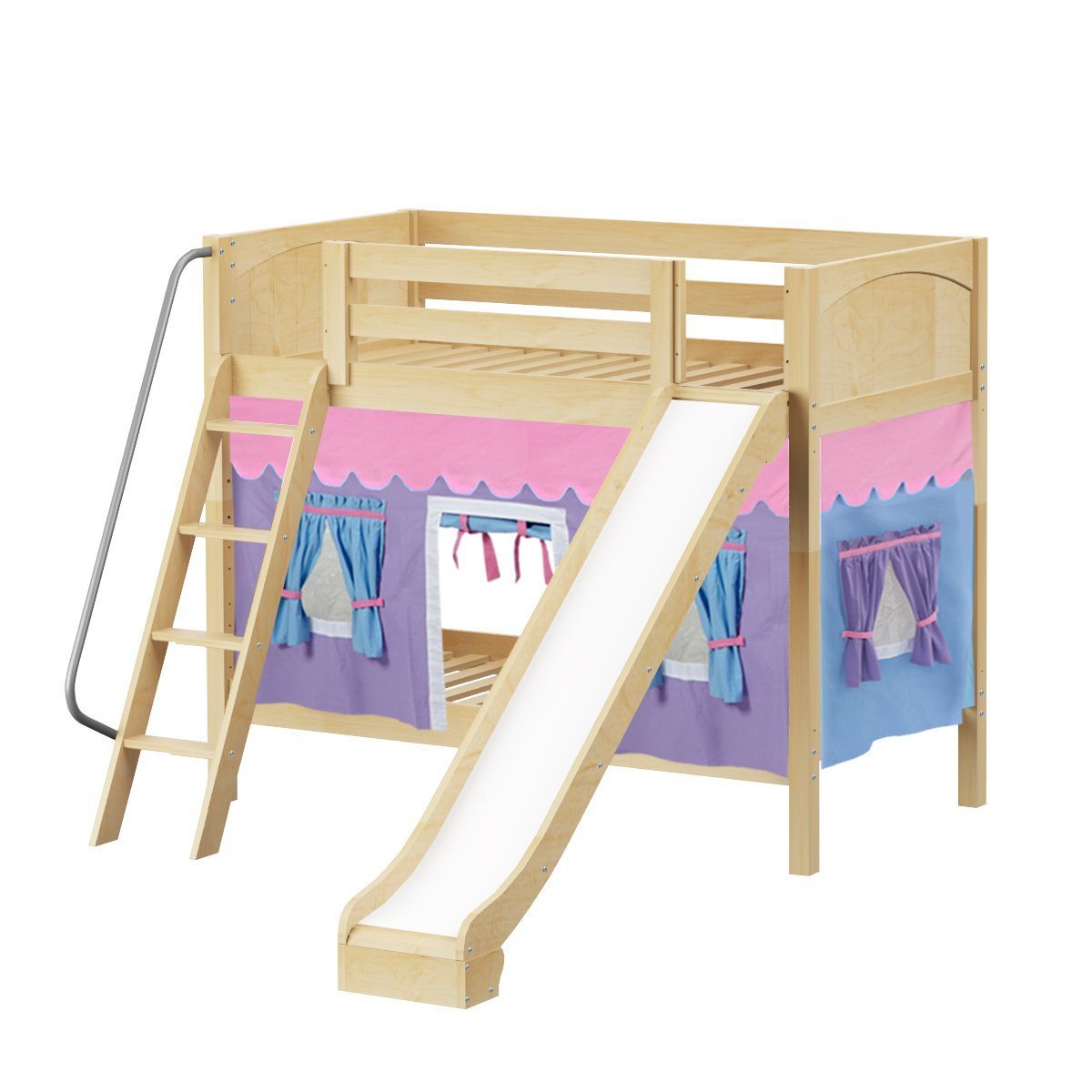 Maxtrix Twin Medium Bunk Bed with Angled Ladder, Curtain + Slide