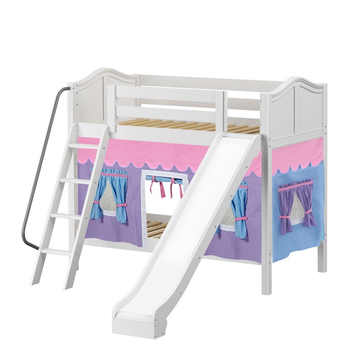 Maxtrix Twin Medium Bunk Bed with Angled Ladder, Curtain + Slide