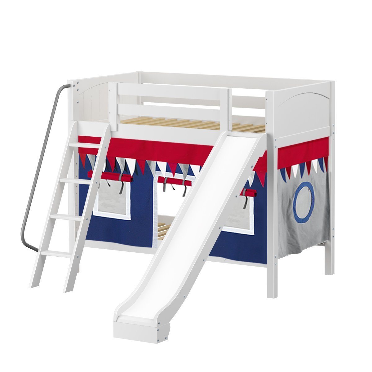 Maxtrix Twin Medium Bunk Bed with Angled Ladder, Curtain + Slide