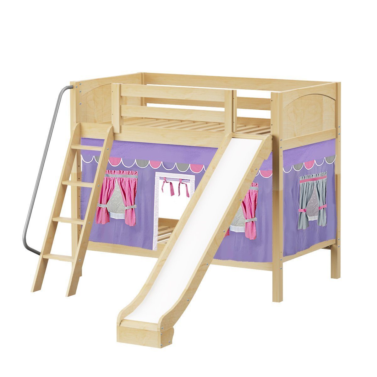 Maxtrix Twin Medium Bunk Bed with Angled Ladder, Curtain + Slide