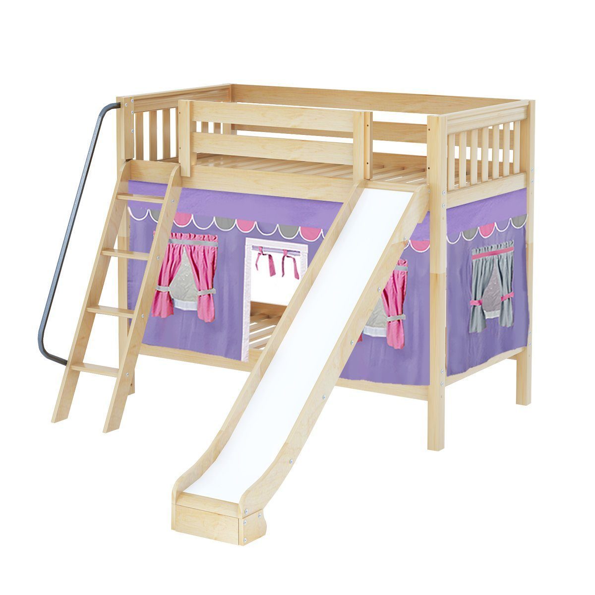 Maxtrix Twin Medium Bunk Bed with Angled Ladder, Curtain + Slide