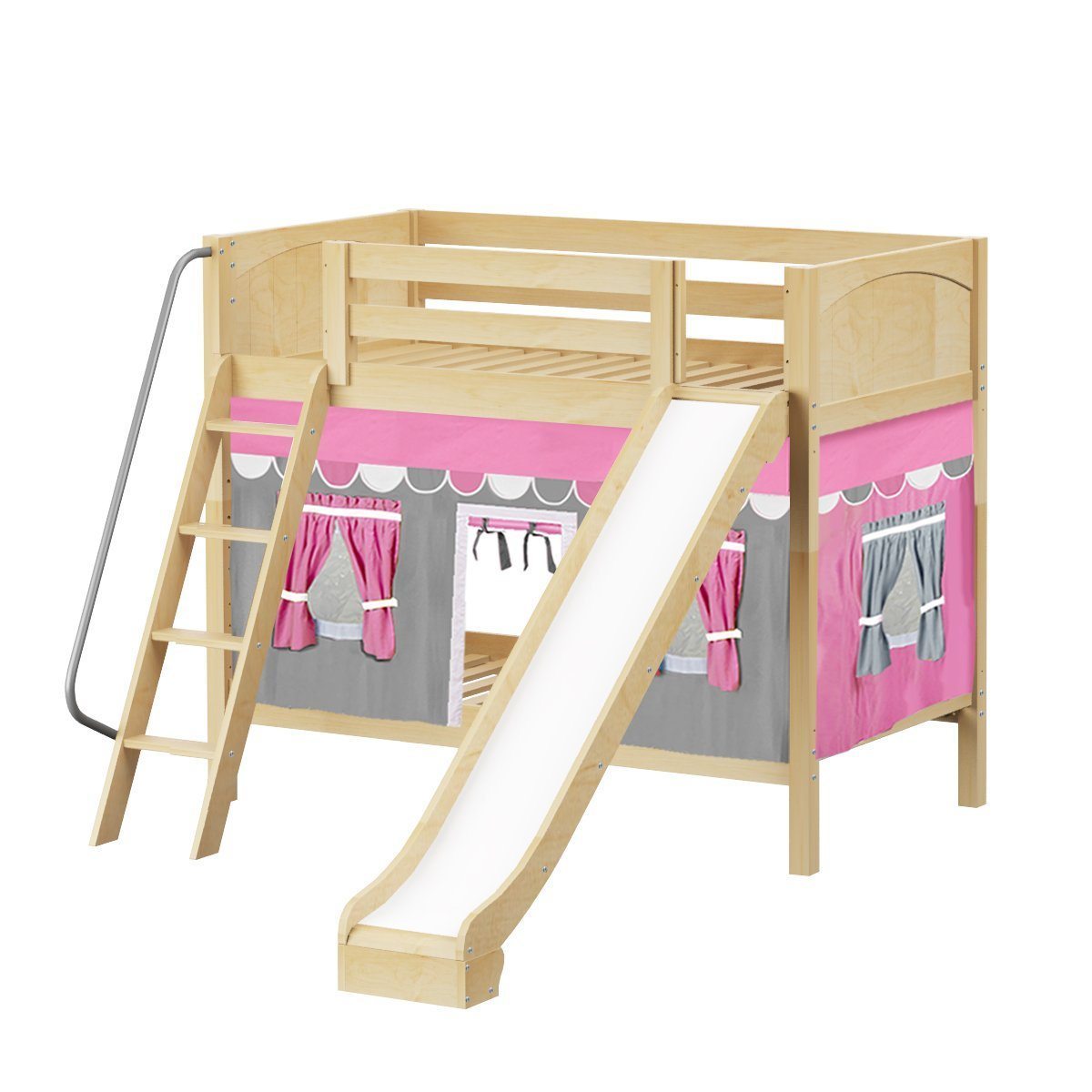 Maxtrix Twin Medium Bunk Bed with Angled Ladder, Curtain + Slide