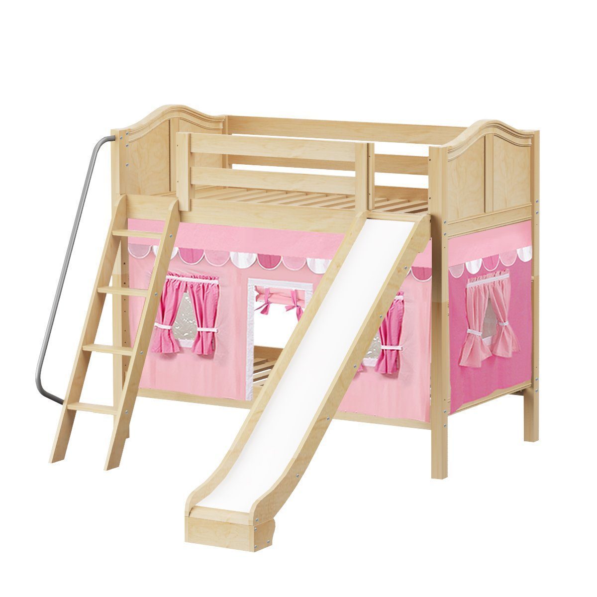 Maxtrix Twin Medium Bunk Bed with Angled Ladder, Curtain + Slide