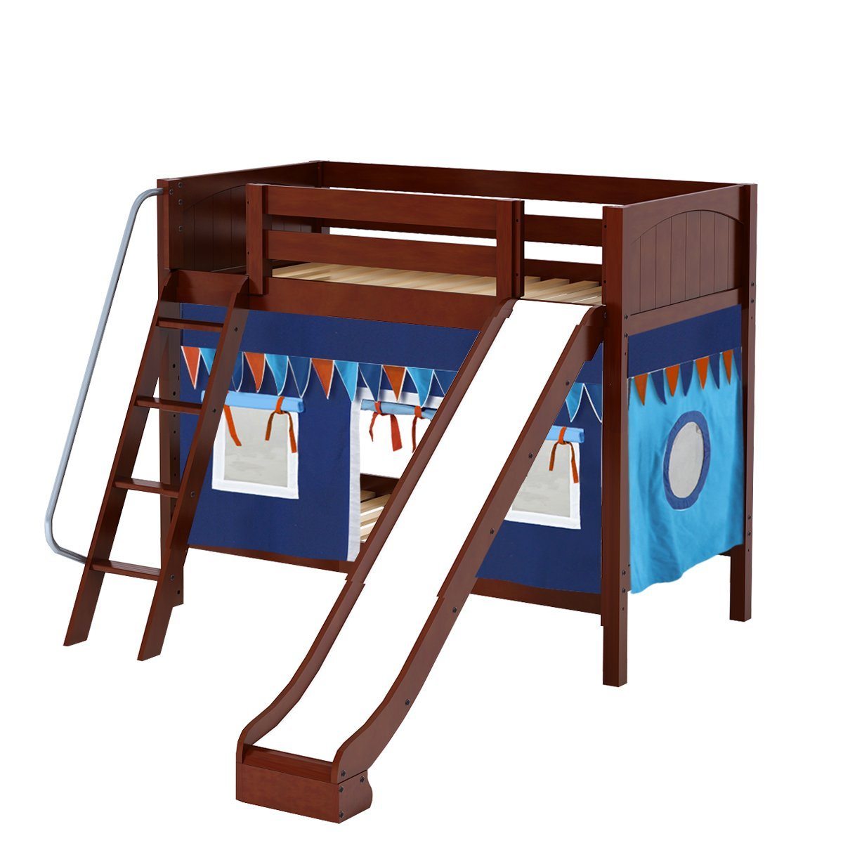 Maxtrix Twin Medium Bunk Bed with Angled Ladder, Curtain + Slide