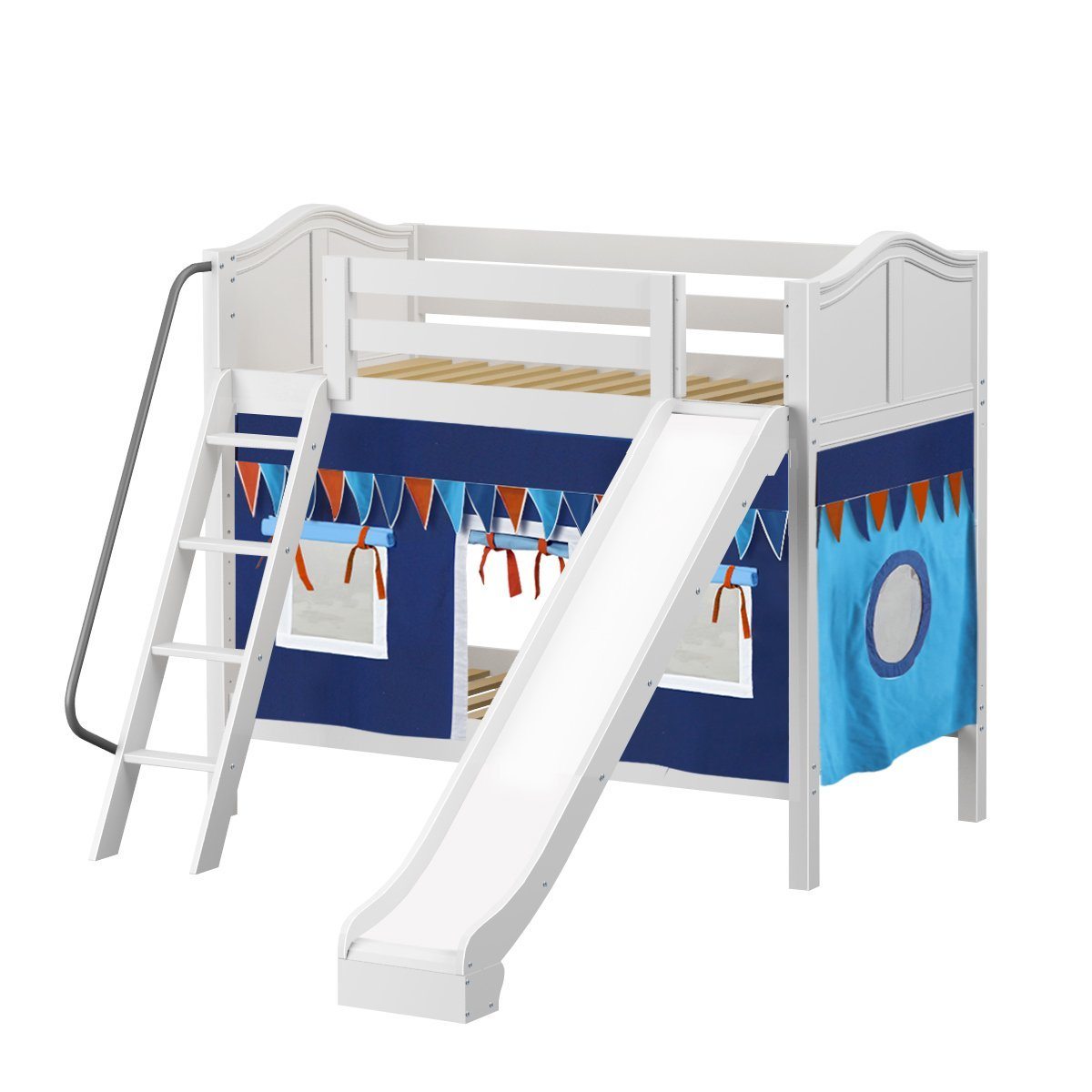 Maxtrix Twin Medium Bunk Bed with Angled Ladder, Curtain + Slide