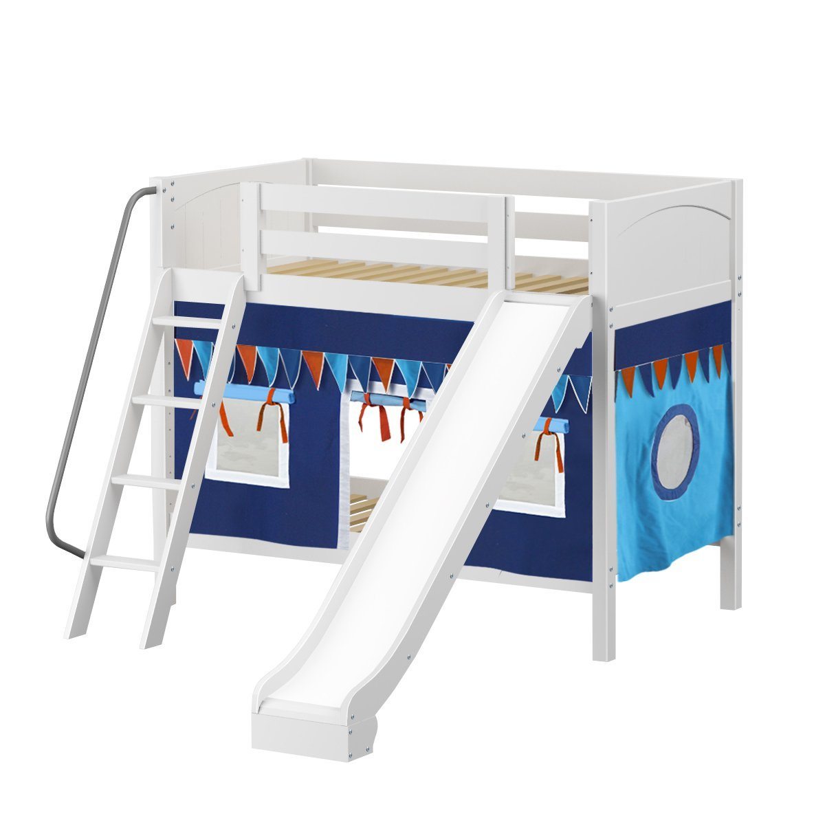 Maxtrix Twin Medium Bunk Bed with Angled Ladder, Curtain + Slide