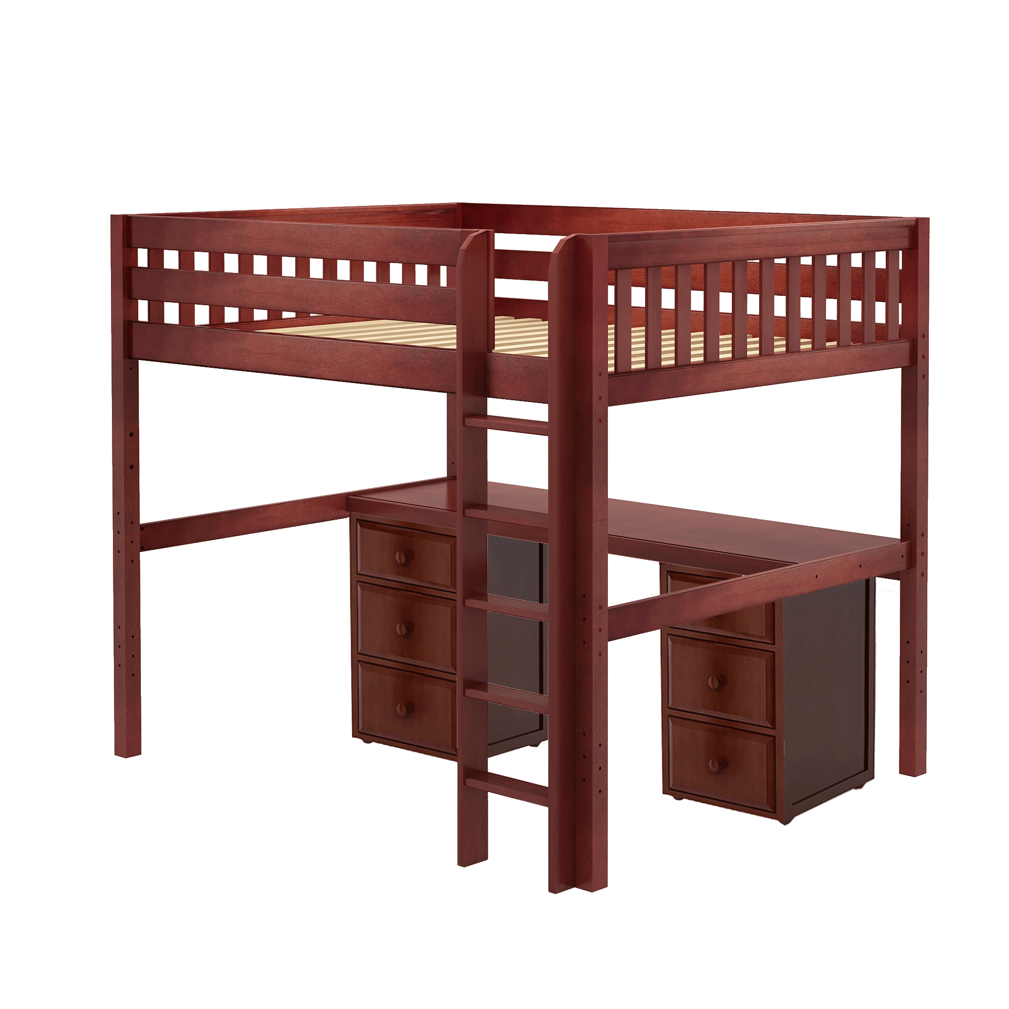 Maxtrix Queen High Loft Bed with Straight Ladder + Desk