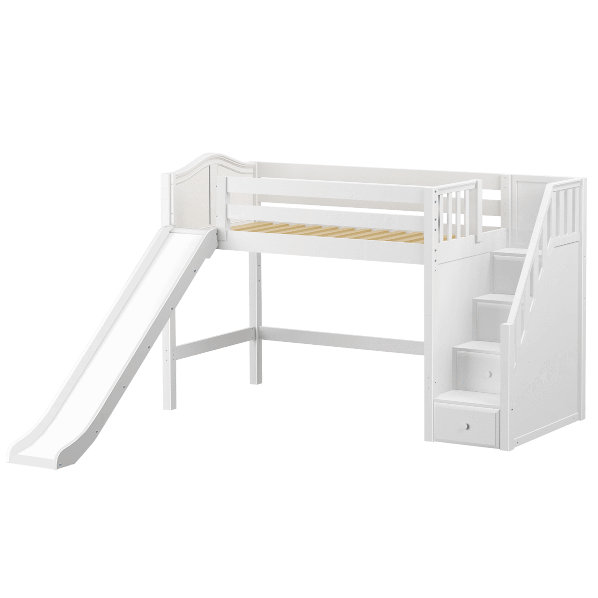 Maxtrix Twin Mid Loft Bed with Stairs + Slide