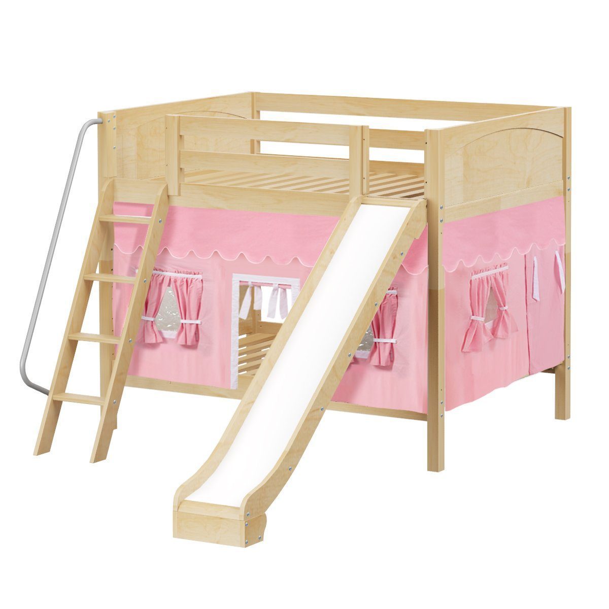 Maxtrix Full Medium Bunk Bed with Angled Ladder, Curtain + Slide