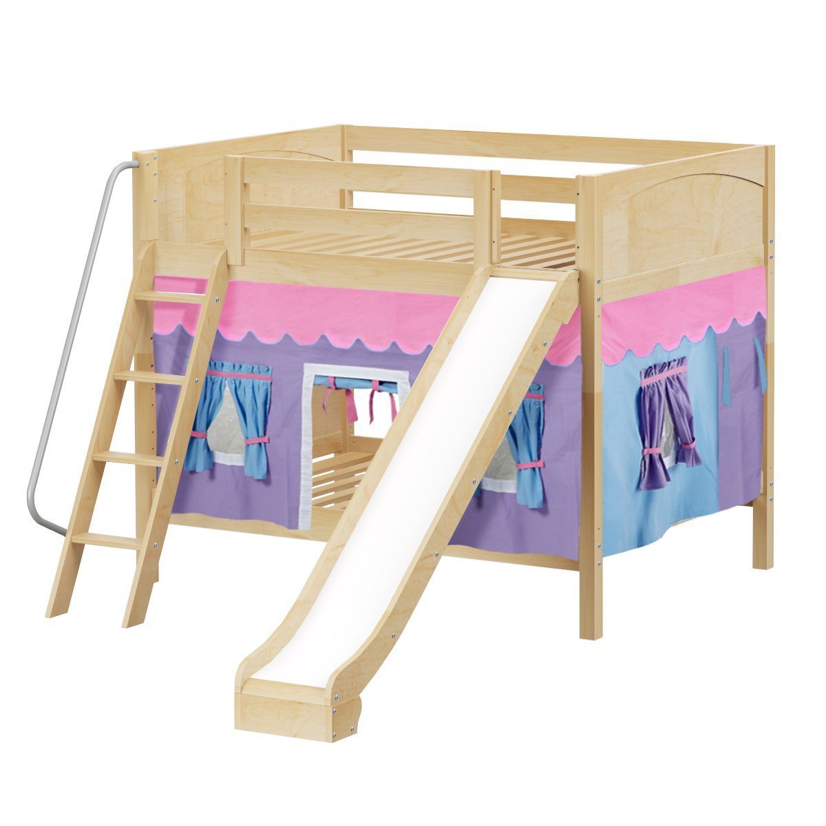 Maxtrix Full Medium Bunk Bed with Angled Ladder, Curtain + Slide