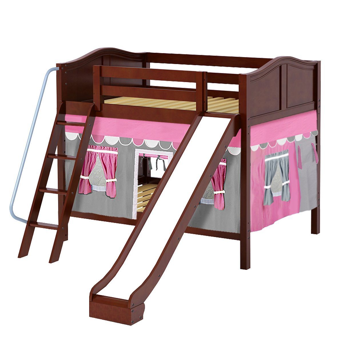 Maxtrix Full Medium Bunk Bed with Angled Ladder, Curtain + Slide