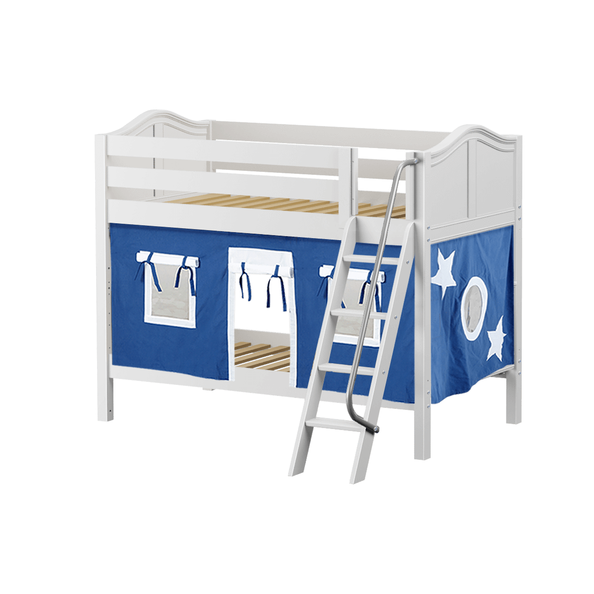 Maxtrix Twin Low Bunk Bed with Angled Ladder + Curtain