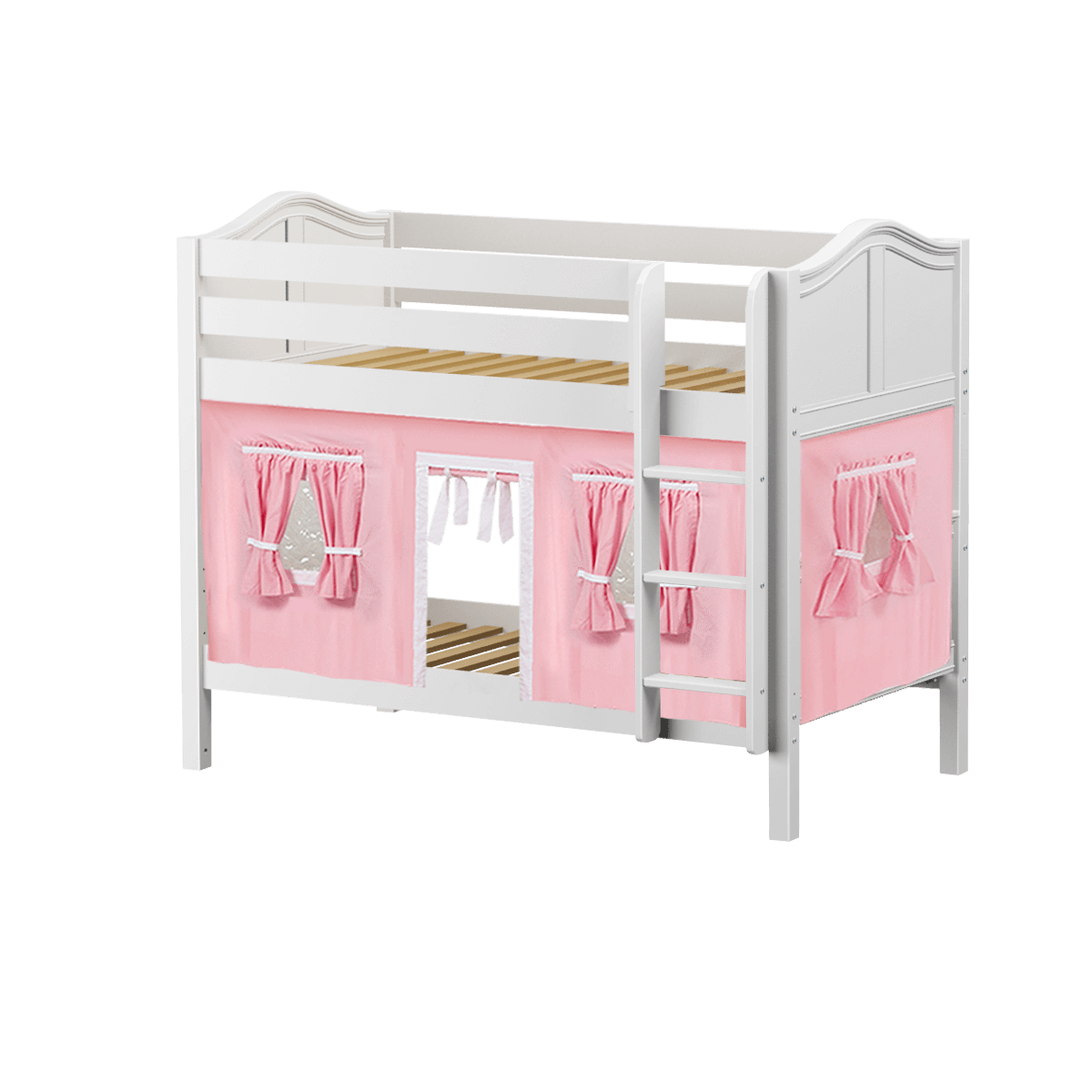 Maxtrix Twin Low Bunk Bed with Angled Ladder + Curtain