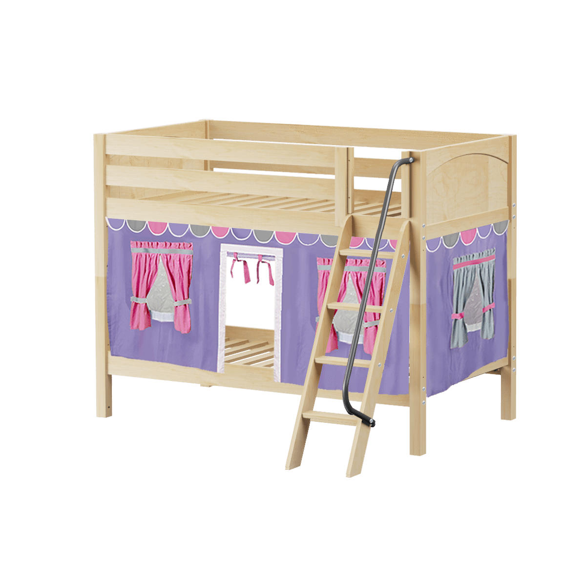 Maxtrix Twin Low Bunk Bed with Angled Ladder + Curtain