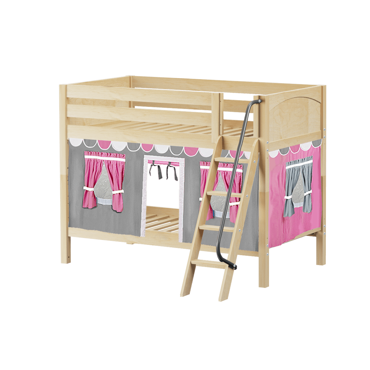 Maxtrix Twin Low Bunk Bed with Angled Ladder + Curtain